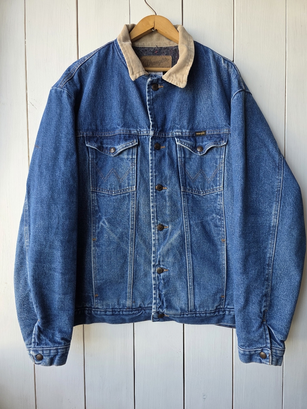 Wrangler Blanket Lined Corduroy Collar Denim Western Jacket Blue Mens Size 50L